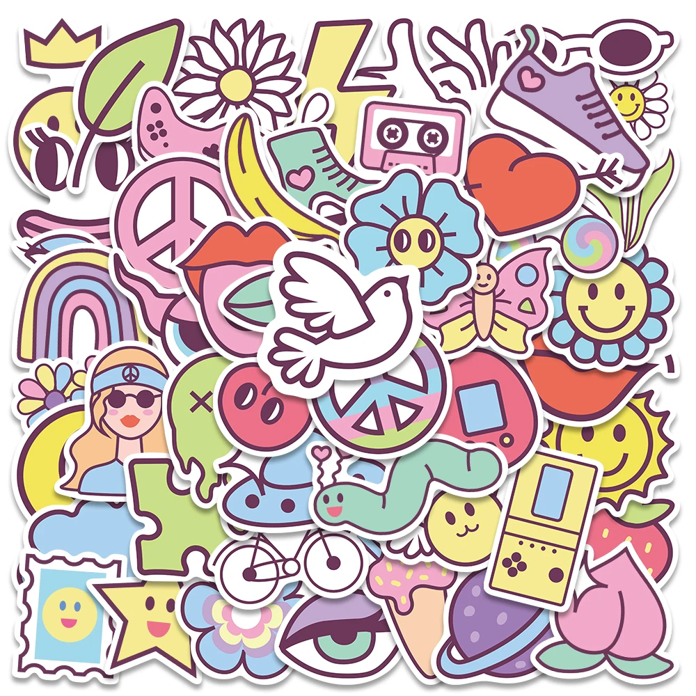 49pcs Waterproof Graffiti Cute Cartoon Vsco Girl Stickers For Laptop Bicycle Suitcase Notebook Skateboard Car Decals