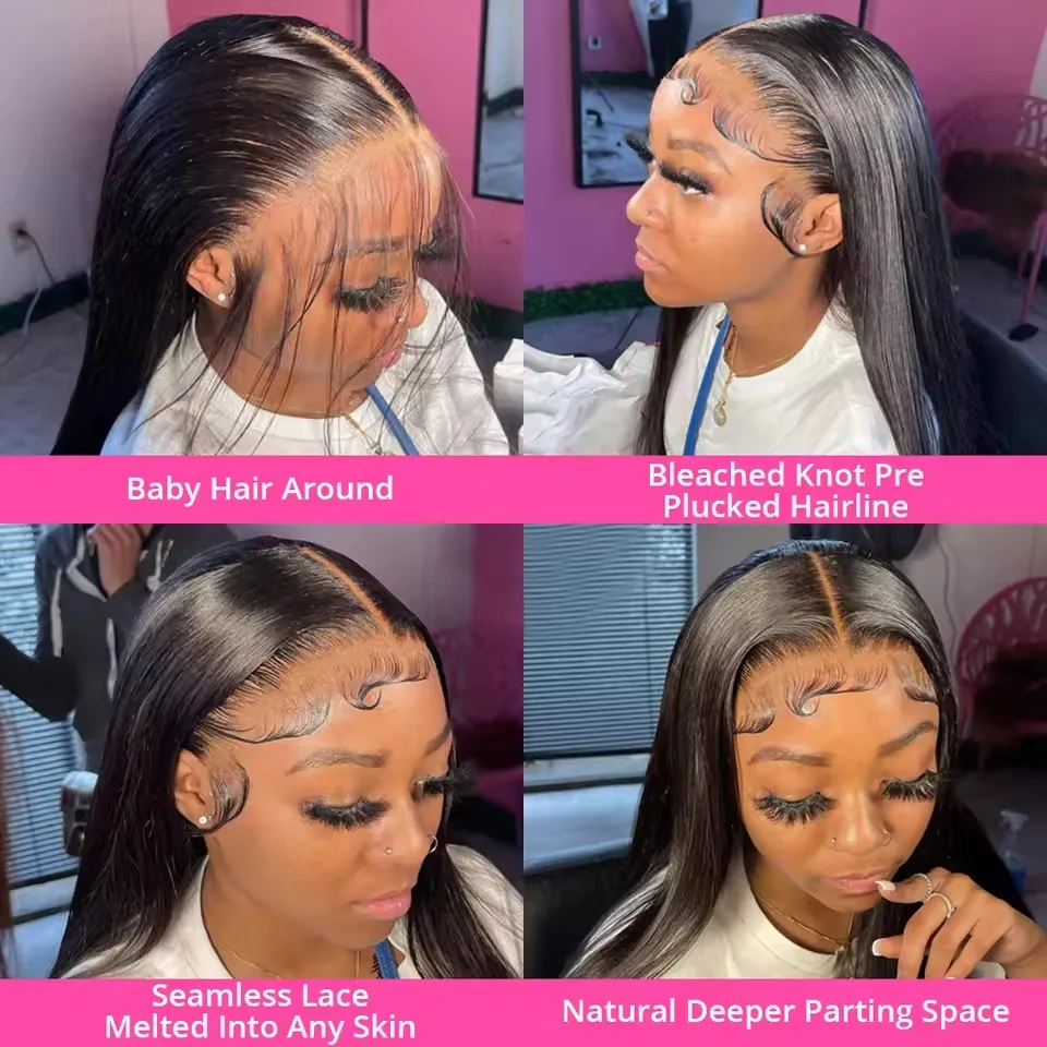 Choice 200 Density 13x4 13x6 Full Frontal 360 HD Transparent Lace 40 46 Inch Long Straight Closure Human Hair Pre plucked Wigs 5