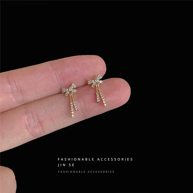 Micro Set Zircon Bow Stud Earrings Women's Earrings Temperament Pearl Earrings Women's Earrings Costume Jewelry Sets for Women (A One Size)