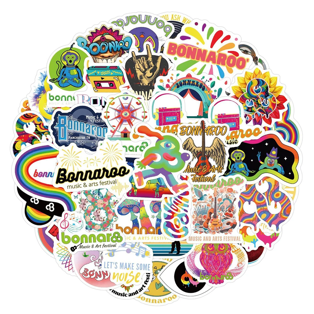 

10/30/60pcs Bonnaroo Music Art Festival Stickers Cartoon Decals Toy Skateboard Water Bottle Luggage Phone Funny Graffiti Sticker