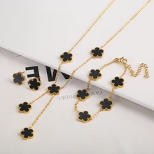  Adjustable New Design Gold Plated Stainless Steel 316L Plant Flower Bracelet With Five Leaf Petals Women's Luxury Gifts Clover 