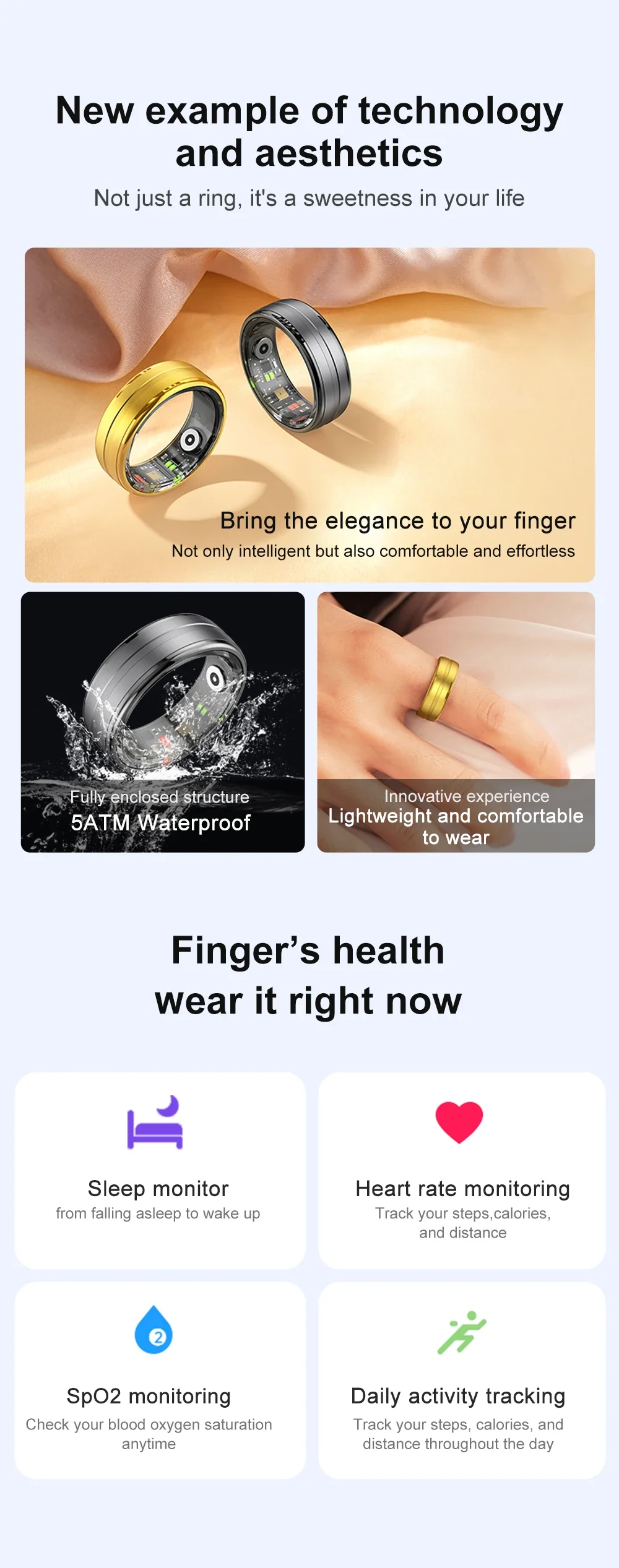 Zordai R06 Bluetooth Smart Ring With Charging Case Wearable Ring For Men Women Sport Heart Rate Blood Oxygen IP68 Waterproof