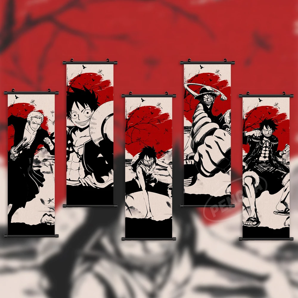 

Wall Janpanese Artwork One Piece Canvas Pictures Luffy Painting Zoro Printed Anime Poster Gift Hanging Scrolls Home Decoration