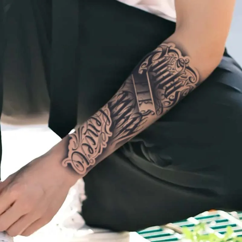 1pc Dark floral waterproof temporary tattoo stickers, lasting 1-2 weeks, simulates semi-permanent fake tattoos 2
