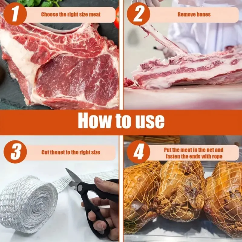 High-Quality Elastic Polyester Meat Netting for Culinary Use - Butcher Twine Cooking String for Tying Meat and Poultry
