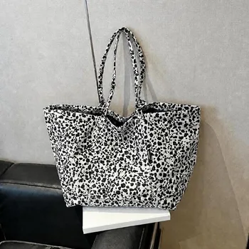 Nuova Borsa a Tracolla Grande Capacità con Stampa Leopardata, Borsa a Tracolla in Tela Resistente con Cinghia Leggera per Donne