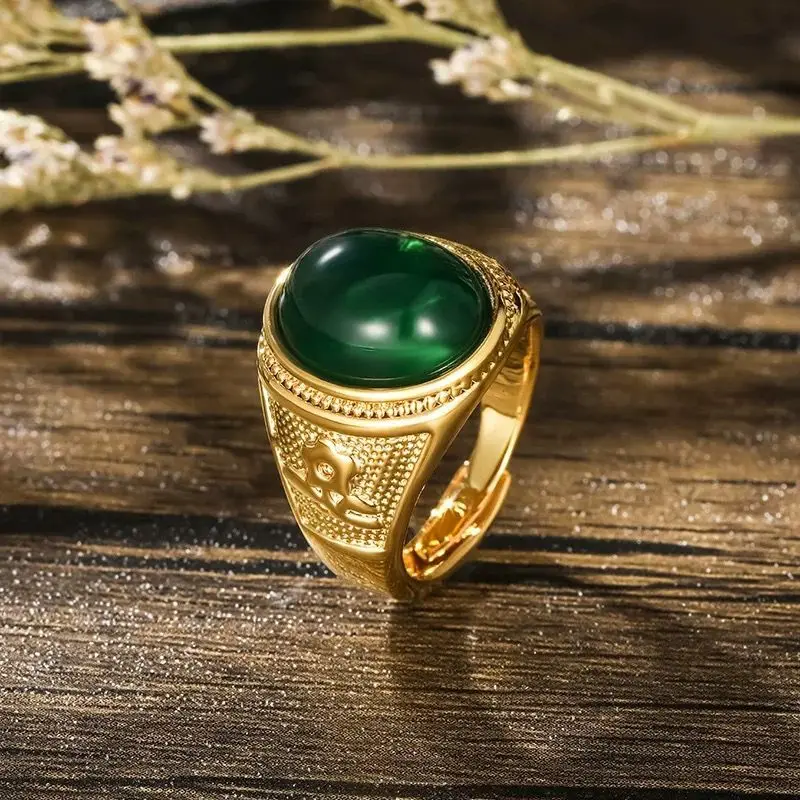 Wholesale Price -- Green Artificial-Jade Rings for Men Women Pure