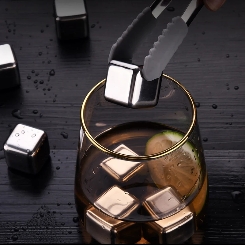 5pcs Aluminum Whisky Dice Stones Ice Cubes Bucket Reusable Chilling for Whiskey Wine Keep Your Drink Cold Longer