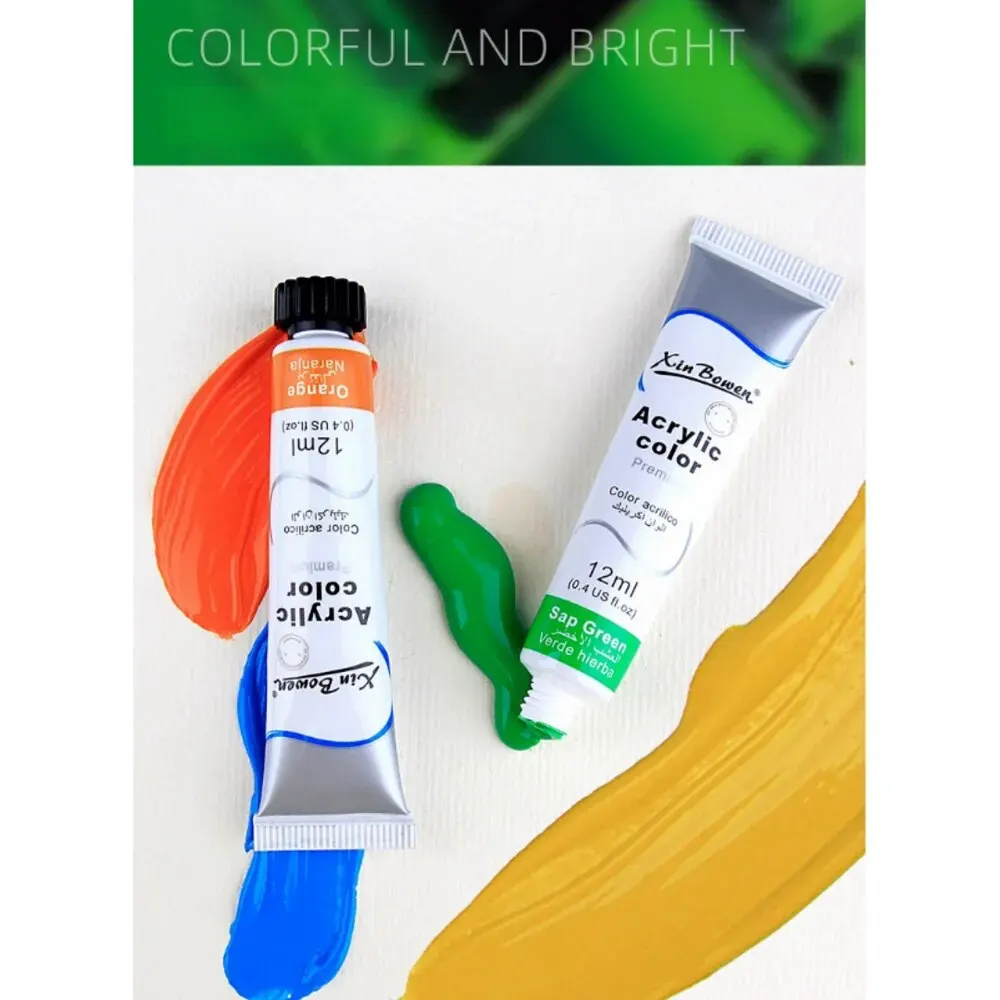 Acrylic Paint Set 12Ml 12 Color Acrylic Paint Set For Fabric Clothing Nail Glass Drawing Painting Waterproof Art Supplies