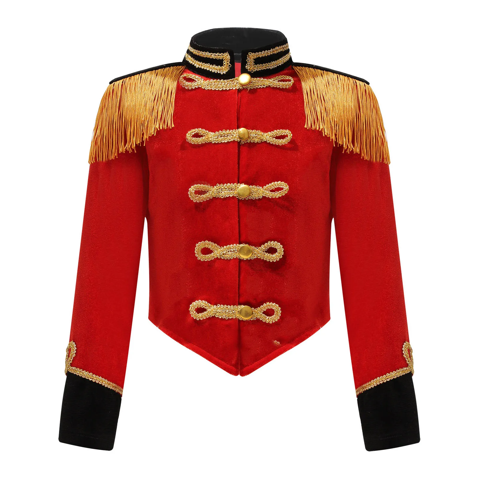 Niños Niñas circo Ringmaster banda de marcha con flecos chaqueta militar Tops disfraz de Cosplay baterista Guardia de Honor esmoquin abrigo con borlas