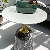 Table basse de luxe légère, Table d'appoint Simple en marbre pour canapé, Tables d'angle pour la maison, Tables de chevet de chambre à coucher, Tables rondes de balcon 3