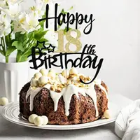 2pcs Happy 18th Birthday Cake Topper Black Gold 18 Anniversary Wedding Anniversary Party Pick 15 Fabulous.jpg