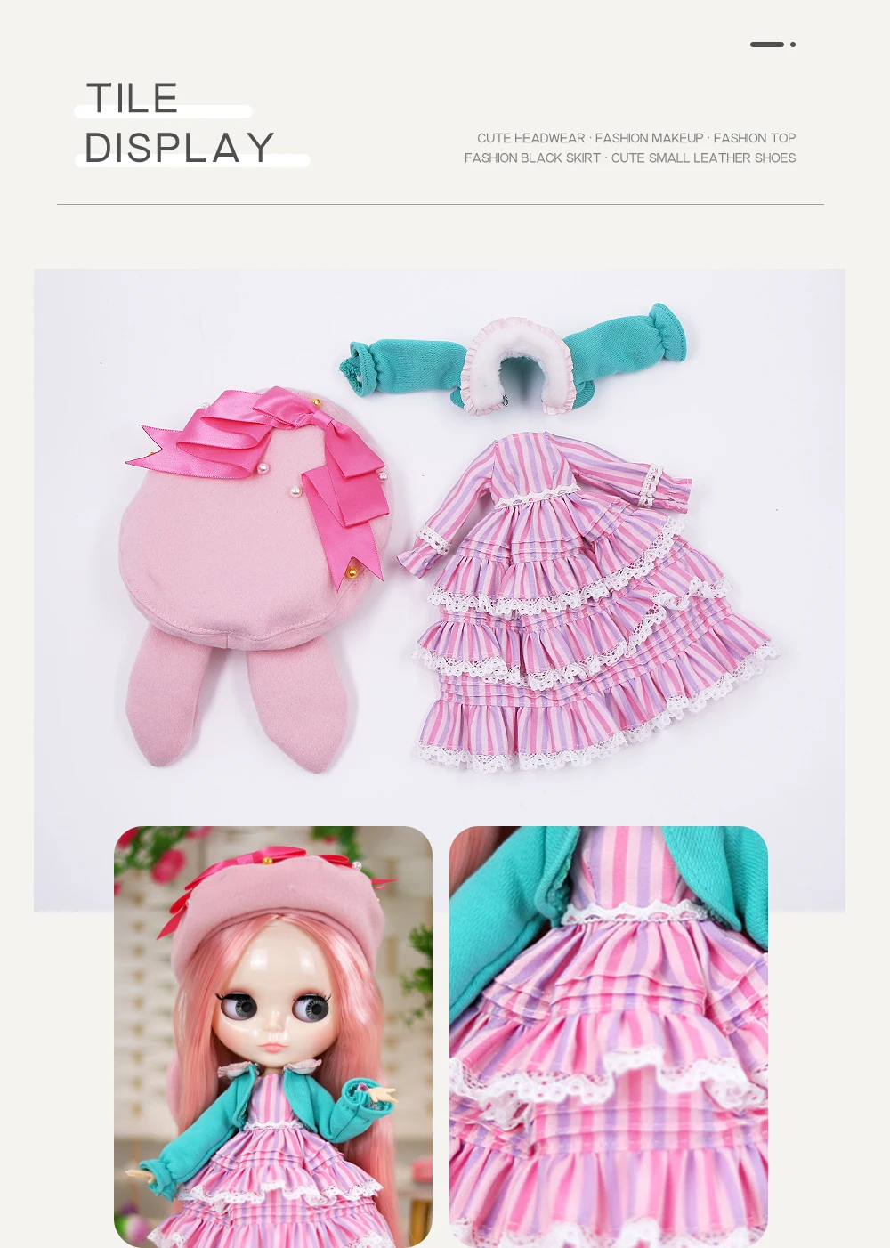 Neo Blythe Doll Vintage Dress with Crop Top Coat & Hat 2