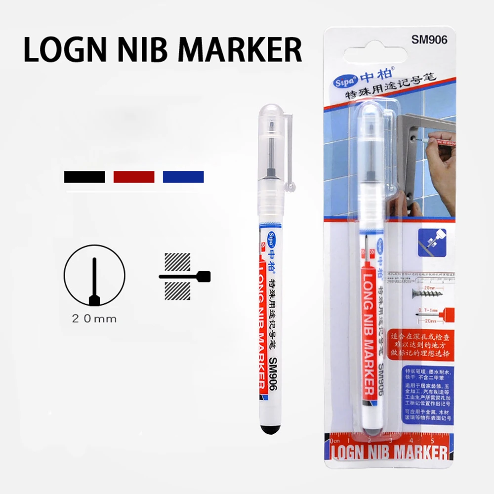 Marker Pen Writing Carpenter Construction Deep Hole Home Decoration Water Resistant Quick Drying Multifunction Long Nib 20mm 1Pc