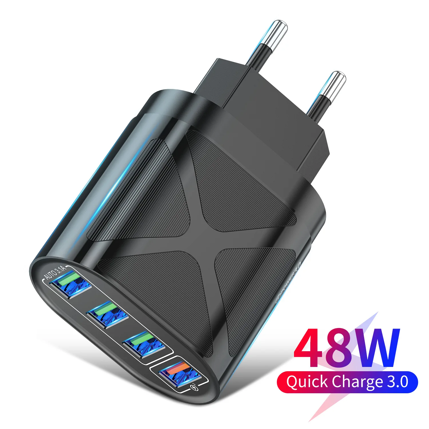 48W Usb Quick Charge 3.0 Caricabatterie 4 Porte Spina Per Iphone Xiaomi Huawei Samsung Ipad Eu/Uk/Us Led Caricabatterie Veloci Portatili