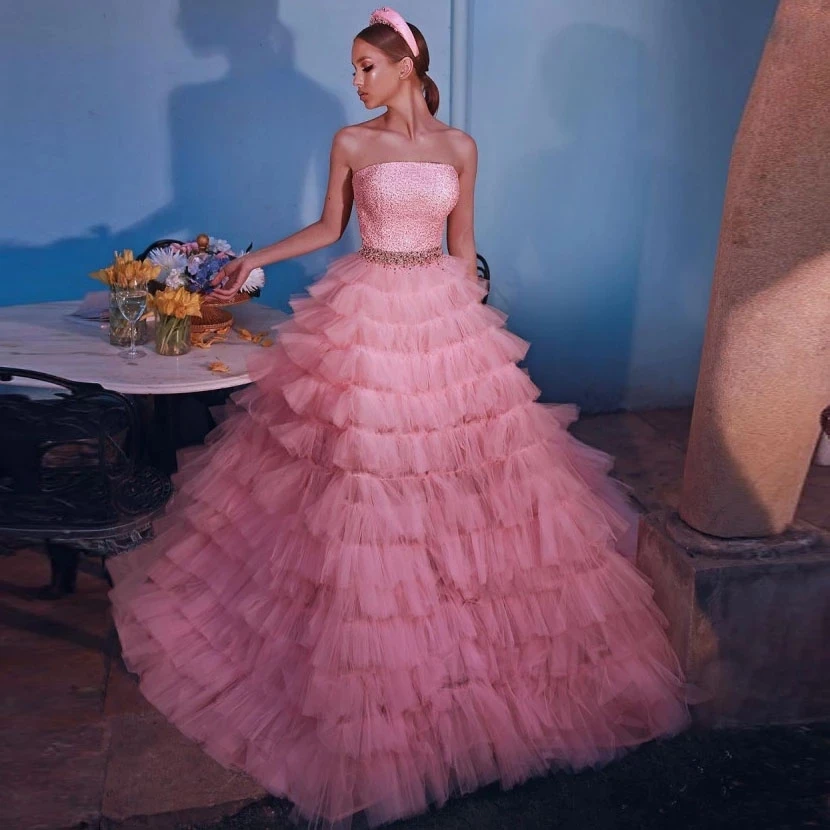 Magically Charming Pink Puffy Tulle Bridal Dresses Lush Ruffles Tiered ...