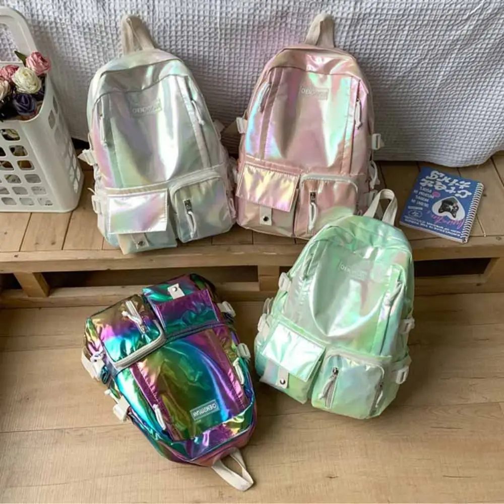 Multi-Pocket Laser Backpack Korean Style Large Capacity Students School Bag Storage Bag Travel Bag Shoulder Bag Outdoor 1