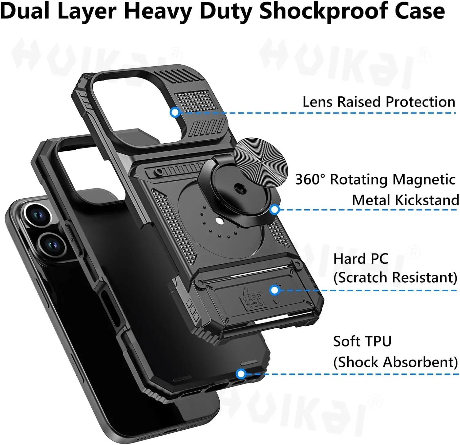 Premium Shockproof Wallet Case with Card Holder & Magnetic Rotating Kickstand