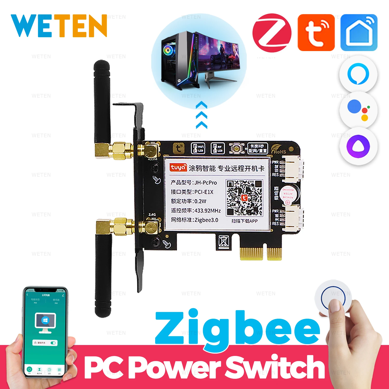 Tuya Zigbee Computer Power Reset Switch Pcie Card Telecomando Per Pc Destop Computer Smart Life App Supporto Alexa Google Home