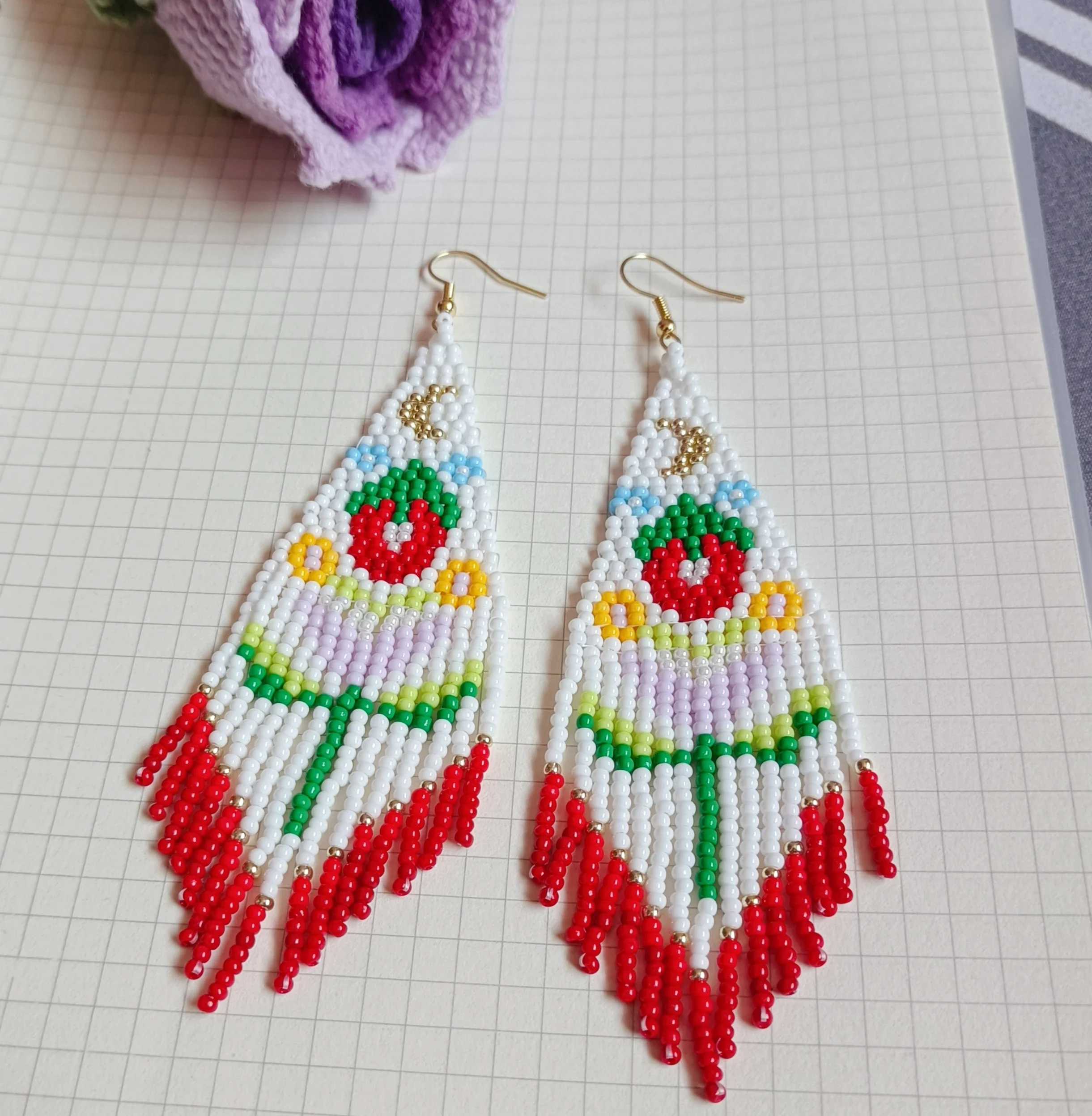 

Rice bead earrings Flowers Pattern Hand weaving Bohemia Alloy Tassel Originality Tidal current Simplicity Beaded earrings