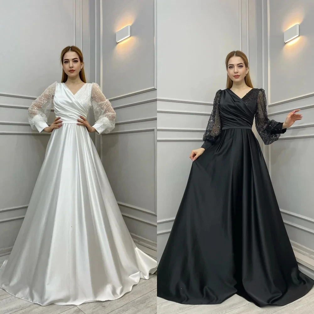 

Платья для особых случаев для женщин, турецкий Саудовский арабский сатин, v-образный вырез, длинные плечи, иллюзионные халаты для вечеринок, персонализированные