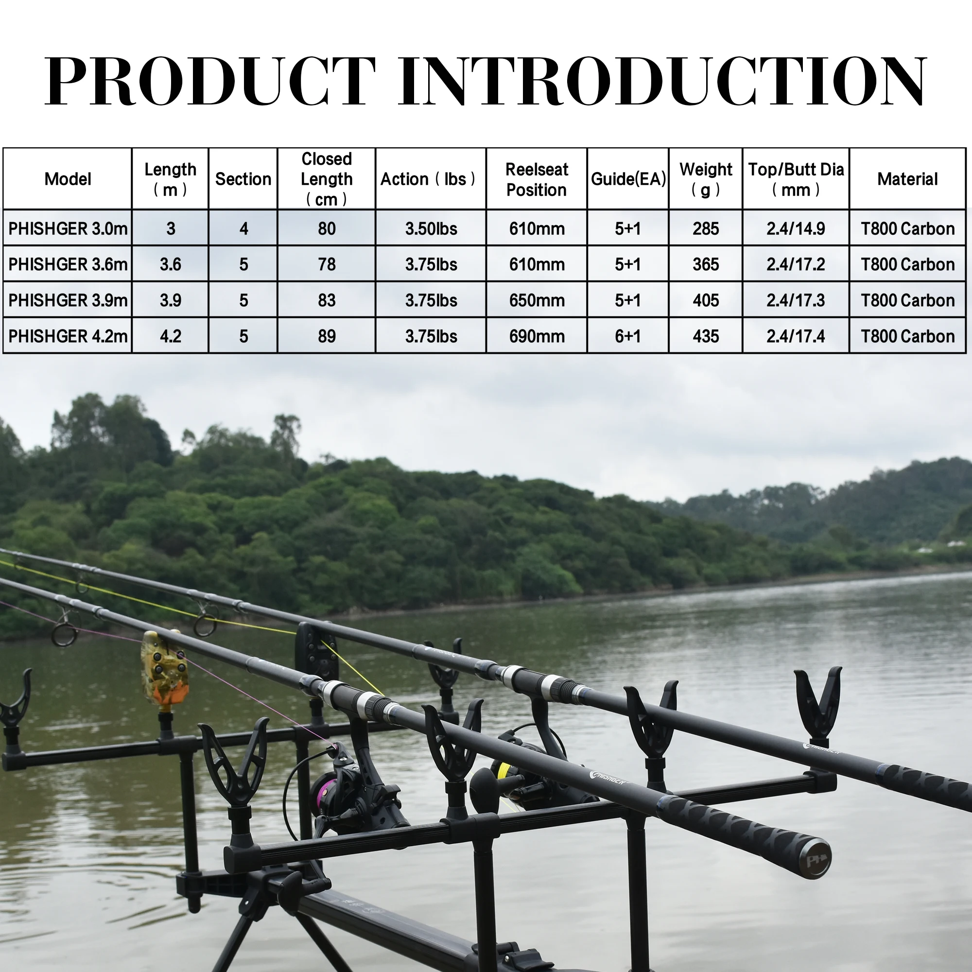 PHISHGER- ׾ ˴, 4.2/3.9/3.6/3.0m T800 ź  Ŀ 40-180g    Ǵ ϵ , 3.75lbs