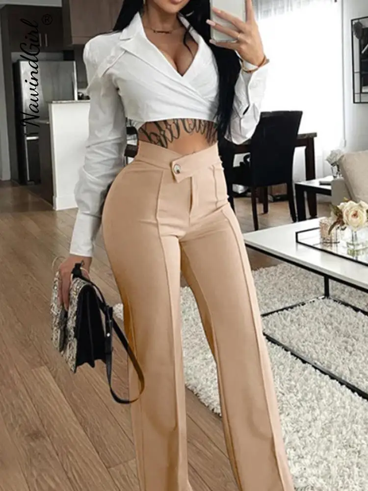 Dropship Casual Loose Flare Pants Women Autumn Chic Pleated Button Split  Office Lady Trousers 2022 Fashion Simple All-match Female Pant to Sell  Online at a Lower Price