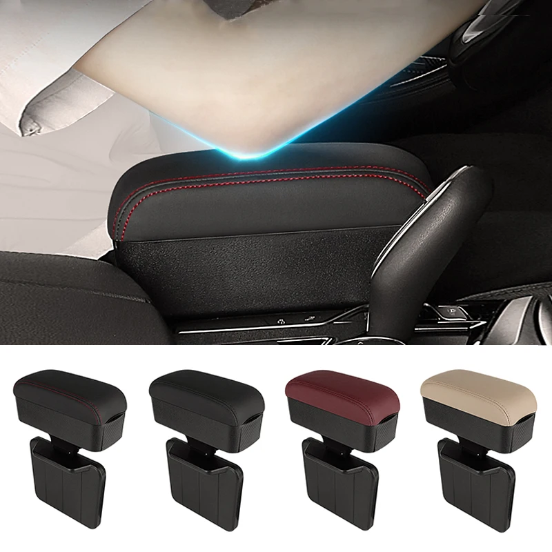 

Universal Car Armrest Storage Elbow Support Cushion PU Leather Adjustable Height Auto Elbow Soft Pad Box Organizer Accessories