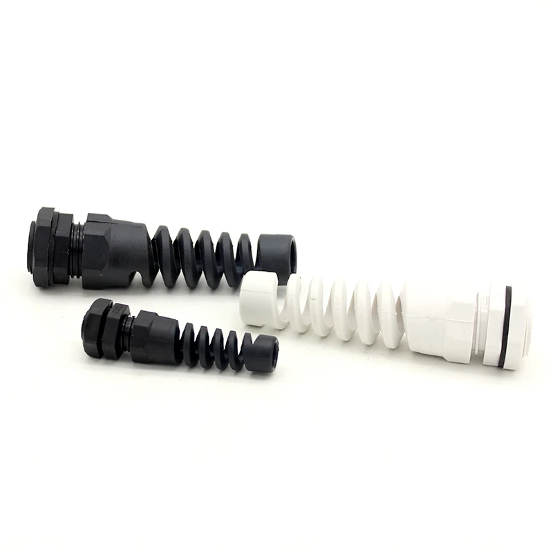 Nylon connector cable gland with stainless steel bend protection PG7-PG21 spiral locknut Black and White