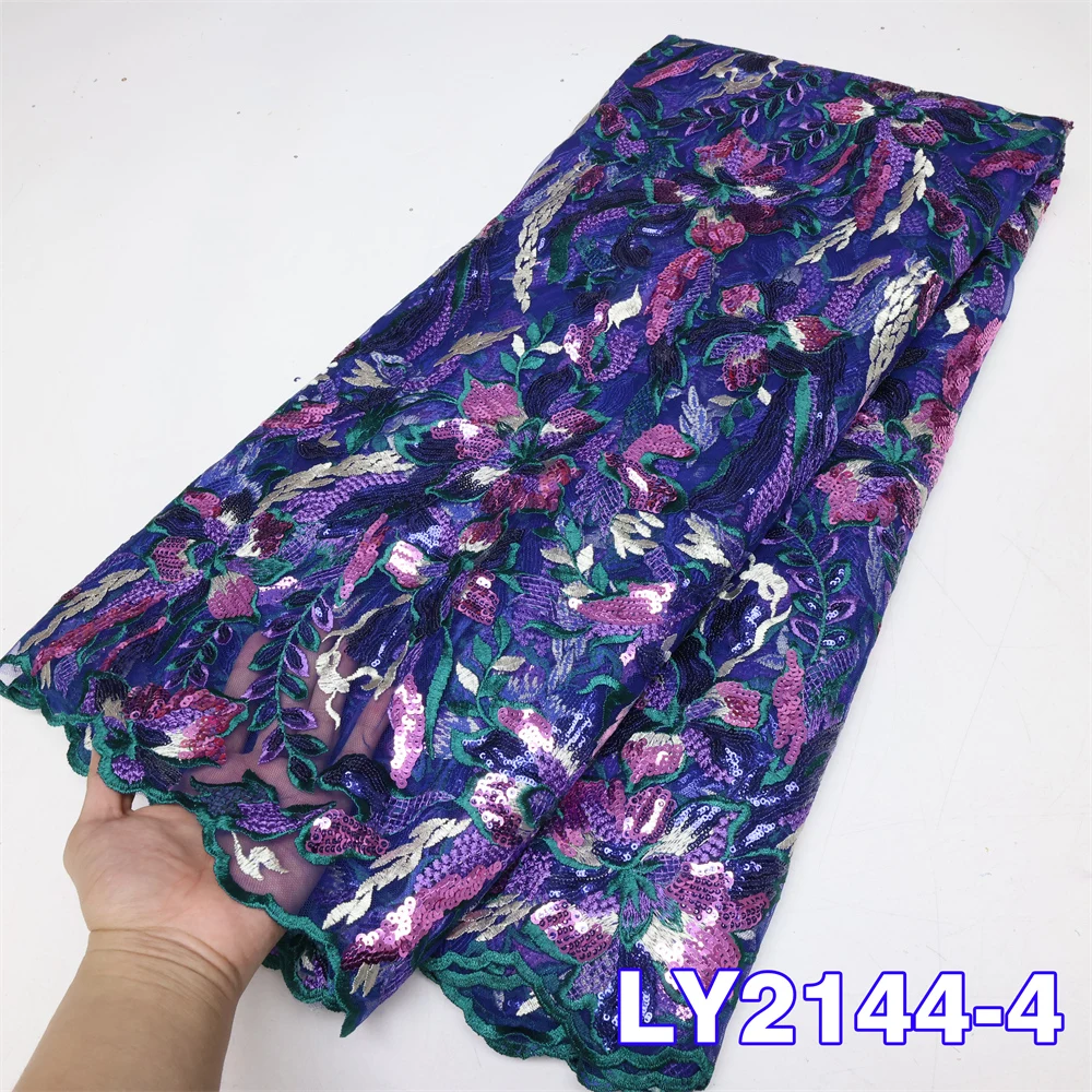 

2023 High Quality Sequence Embroidery French Nigerian Lace Fabric African Velvet Sequins Lace Fabric For Wedding Sewing LY2144