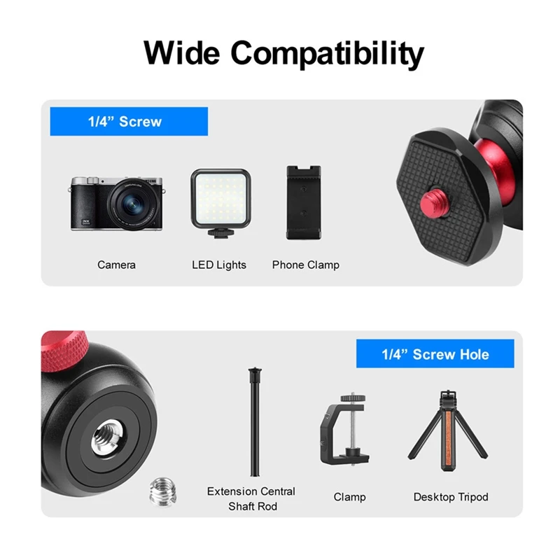 파노라마 금속 삼각대 볼 헤드 어댑터, DSLR 카메라용 거치대 마운트, 360 도, 1/4 인치