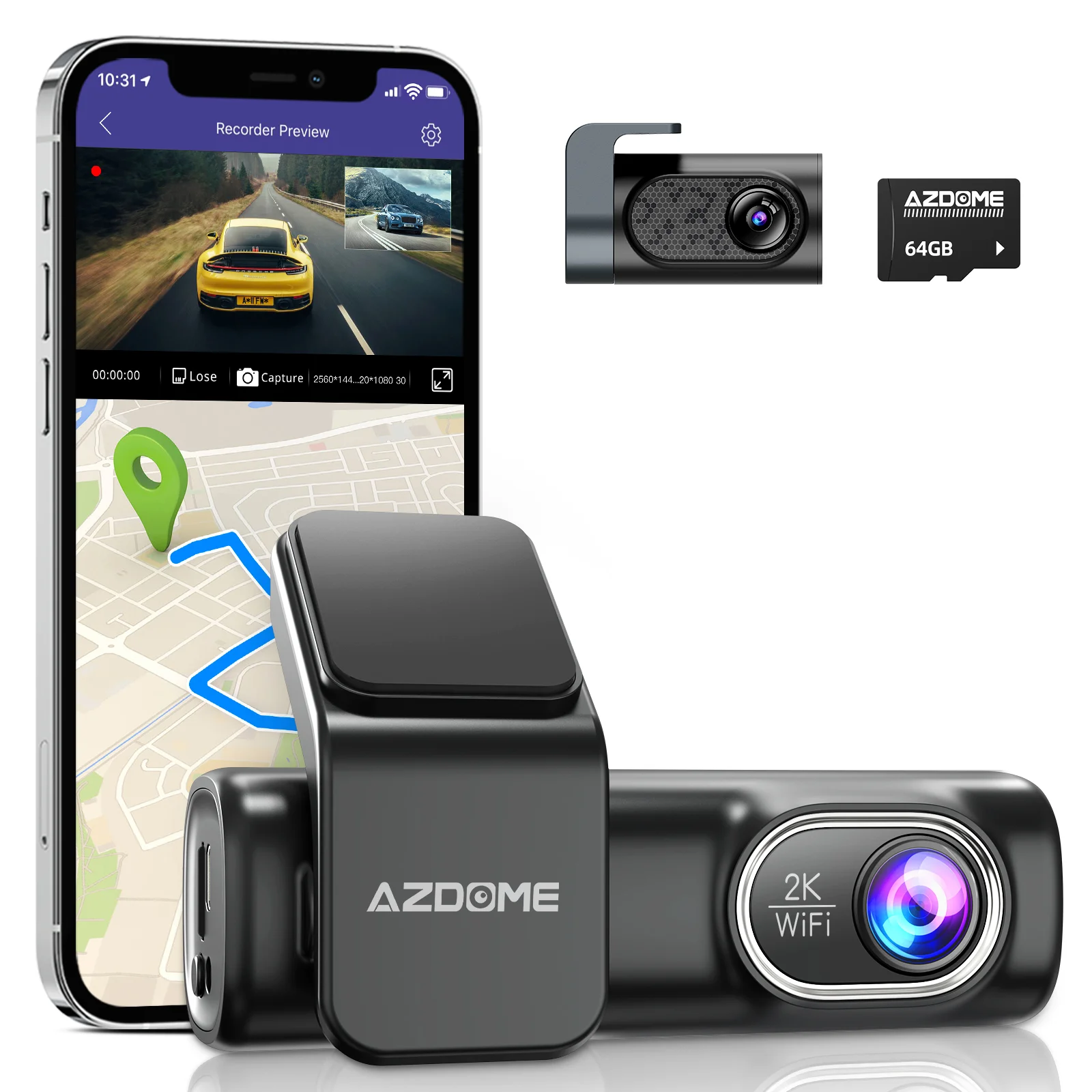 

AZDOME M301 Dual Dash Camera 2K+720P 150 Degree Wide Angle With WiFi GPS Voice Control 24 Hours Parking Monitor Red Dot Design