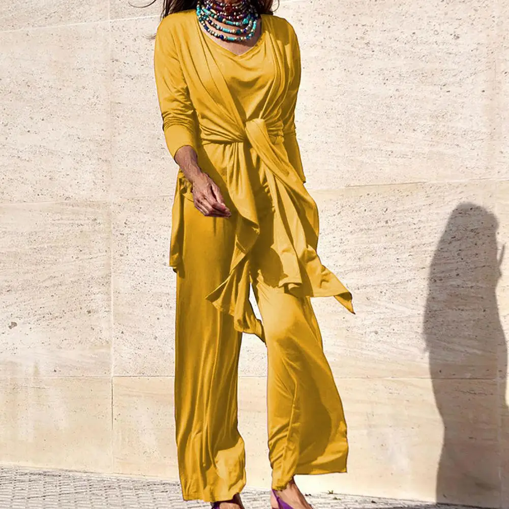 

3Pcs/Set Cardigan Vest Pants Solid Color Tie-up Loose Long Sleeve Outfit Spring Autumn Draping Suit Three Pieces Set Streetwear