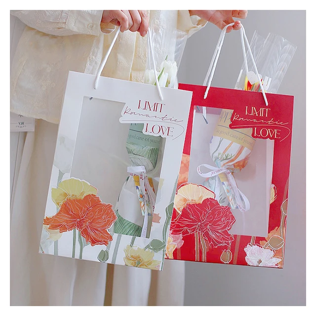 Flower Bouquet Tote Bag, Valentine's Day Flower Shop Gift Paper Bag, 5Pcs