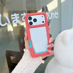 Durable Shockproof Transparent Phone Case with Acrylic Bumper Cover - iPhone 15 Plus (Coral Pink - Blue)