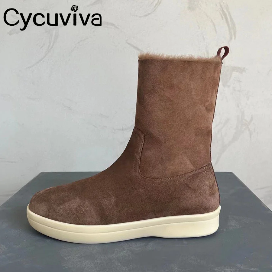 

New Suede Leather Platform Snow Ankle Boots For Women Thick Sole Warm Wool Flat Winter Shoes Summer Walk Short Boots Women