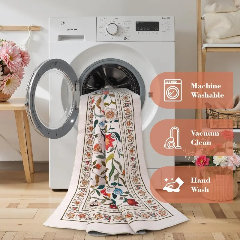 Green Living Room Carpet Large Area Retro Light Luxury Floral Print Bedroom Rug Machine Washable Foldable Coffee Table Mat Ковер