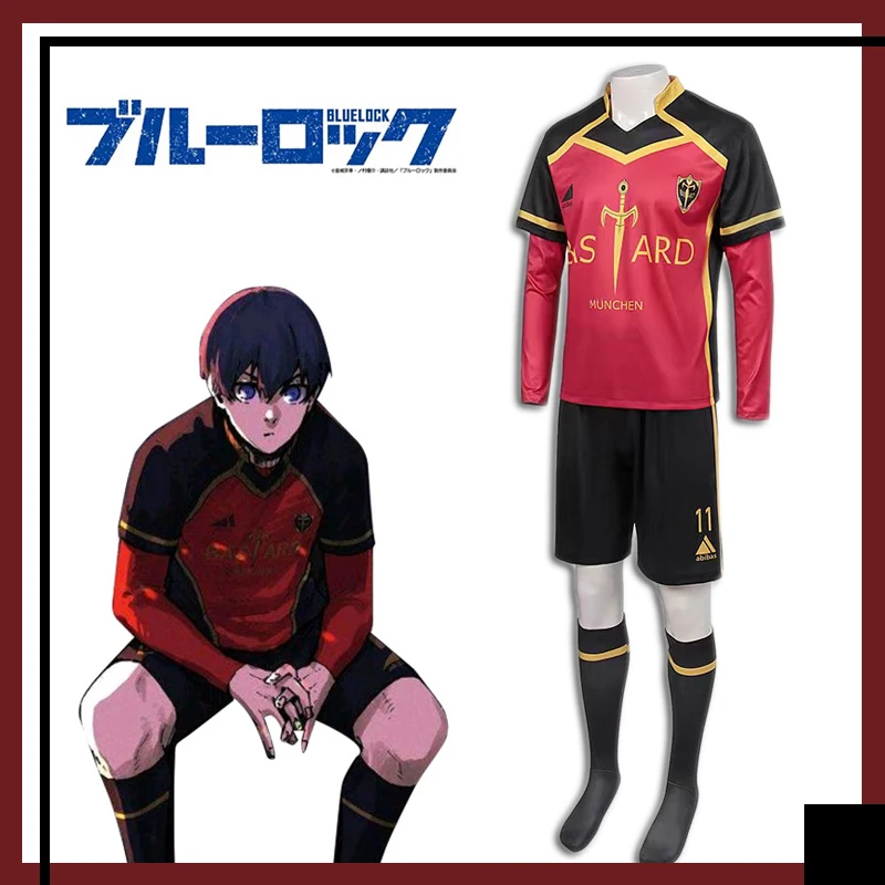 

BLUELOCK Cosplay Football Jersey Isagi Yoichi Black Red Uniform Anime Costumes Halloween Clothing For Men ACGN Fans Party