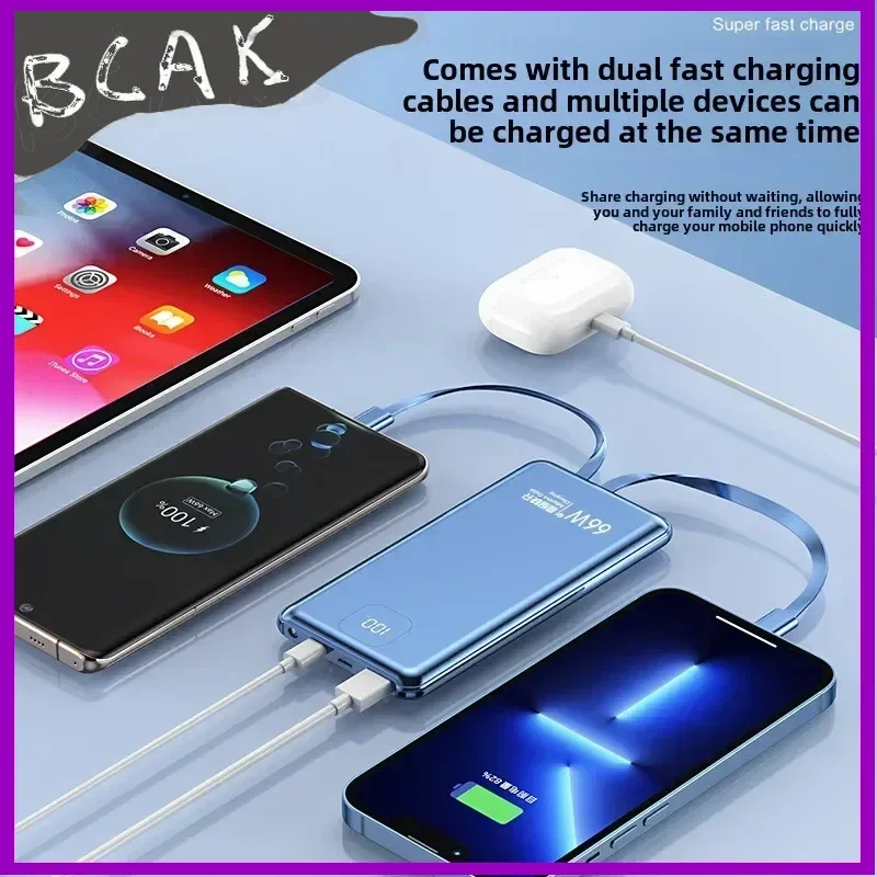 고품질 도매 66W 고속 충전 자체 케이블 포함 신형 파워뱅크 20000mAh 30000mAh 대용량 초슬림 BCAK 모바일