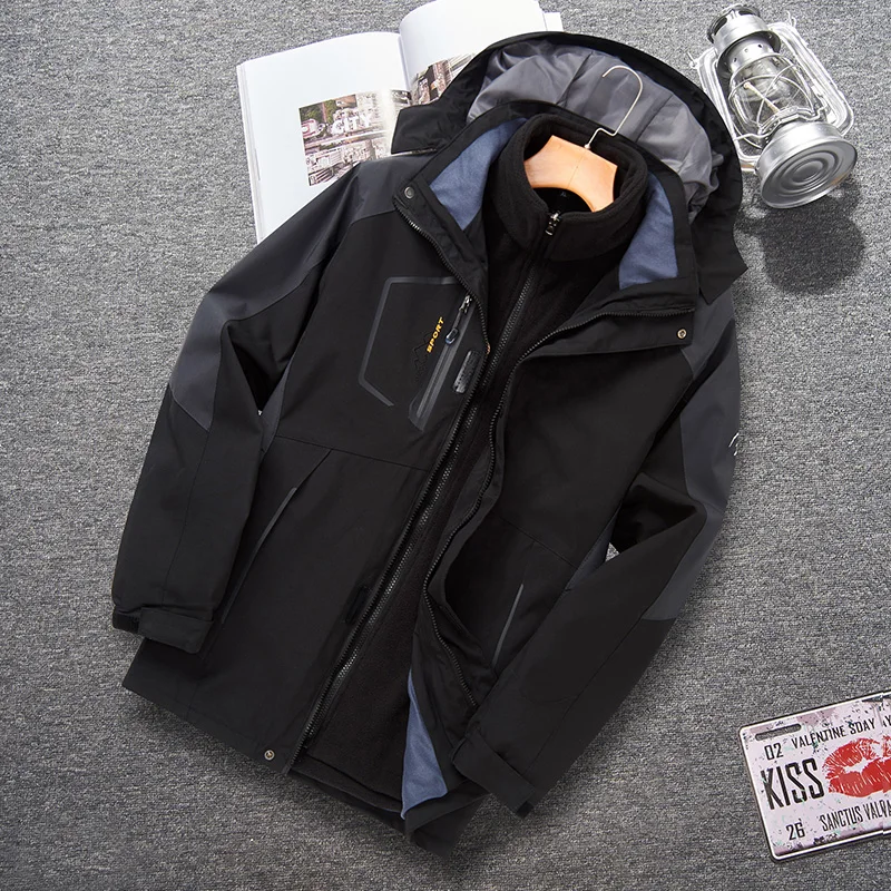 Oversize Men's Winter Inner Fleece Waterproof Jacket Men Outdoor Windbreaker Hiking Camping Skiing Rain Thick Thermal Coat 8XL 6