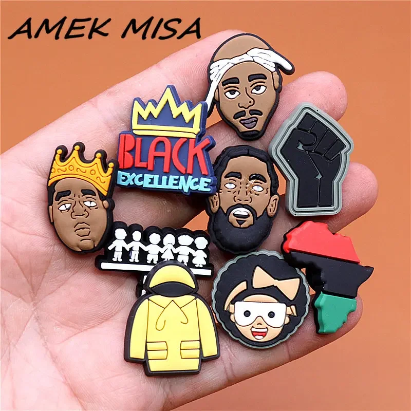 Shoe Charms Accessories Cartoon Cute PVC Shoe Buttons Sandals Charm Black Lives Dope Father Portrait 1pcs