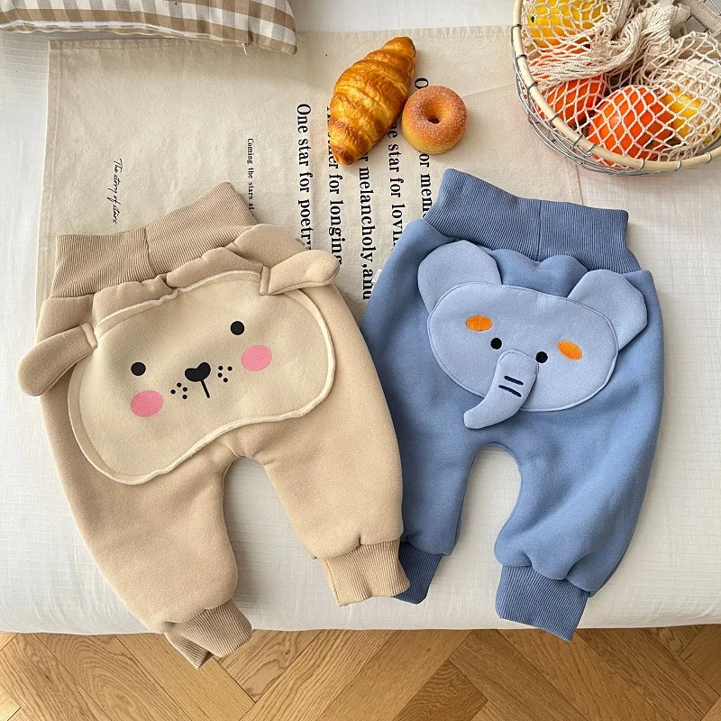 

Cute Baby Pant 0-3Years Newborn Boy Girl Elastic Waist Cartoon Elephant Fleece Thicken Warm PP Trouser Outwear Winter Clothes
