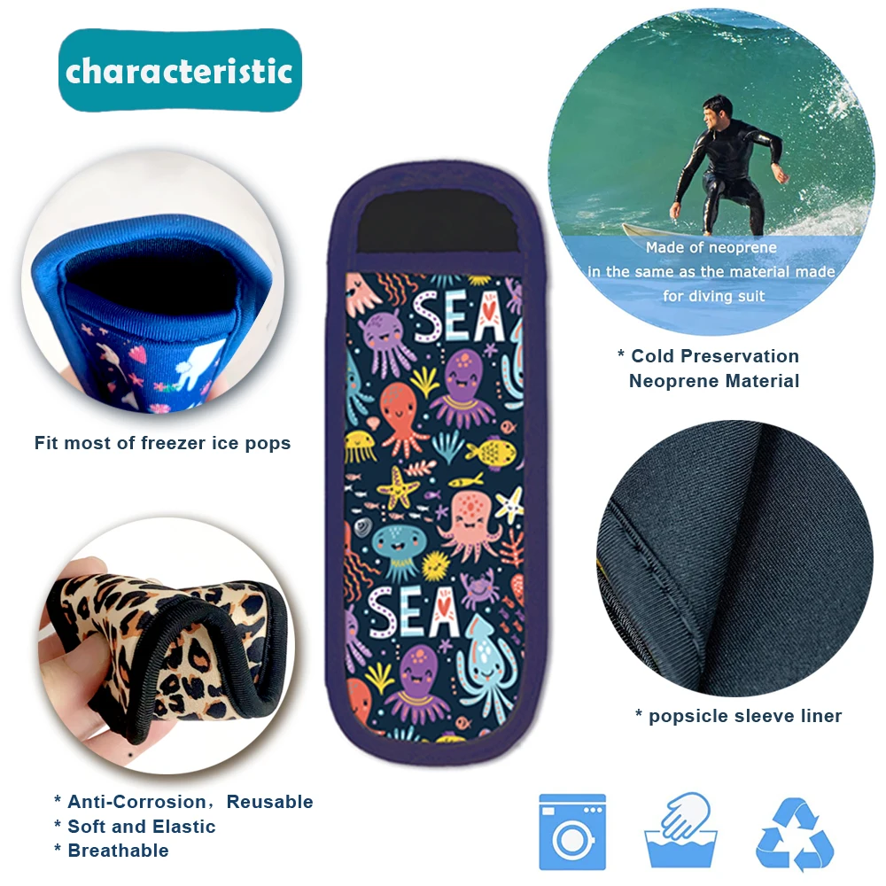 Icy Pole Holder Popsicle Cover Ice Cream Stick Covers Cartoon Pattern Anti Melting Hand Ice Stick Protective Cover popsicle holder
