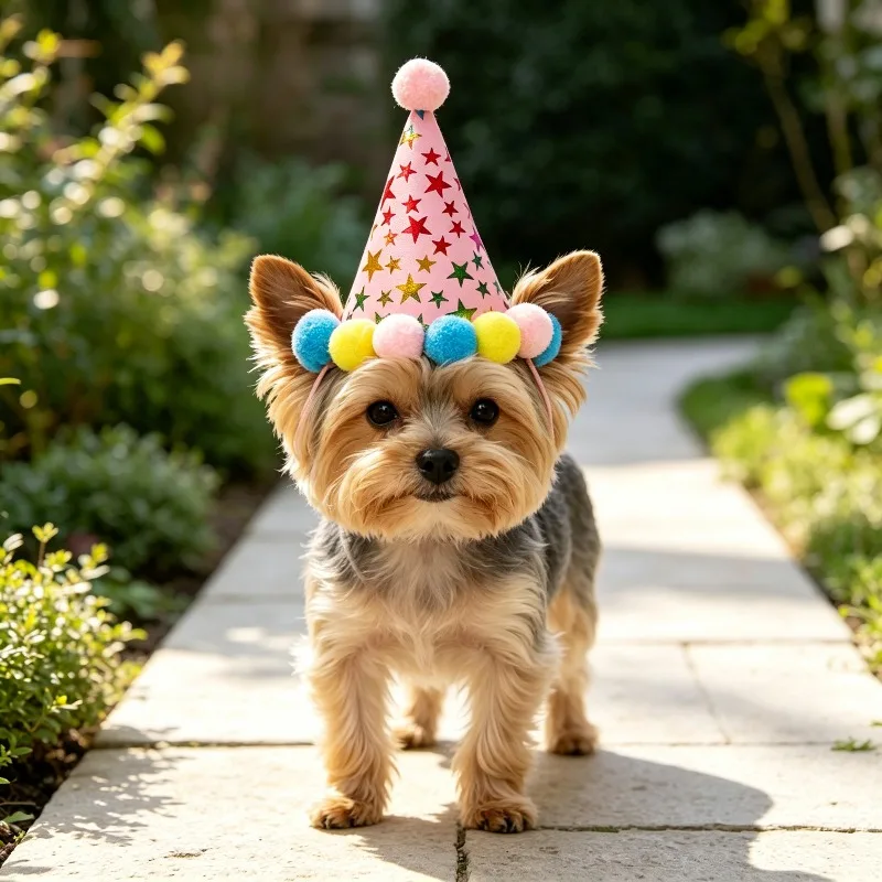 애완견 생일 파티 모자 귀여운 강아지 생일 의상 머리띠 조절 가능한 사진 부스..