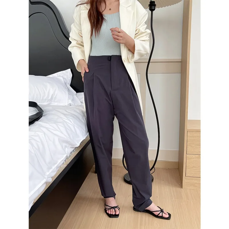 

Spring Functional Fabric Full-piece Rubberized Elastic Waist Casual Pants Women's Carrot Pants Pleated Tapered Pants