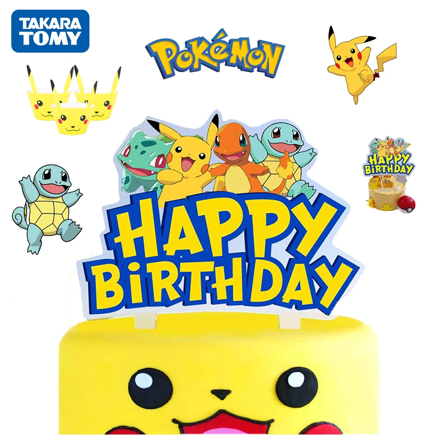 pistola Fundación bota Pikachu Insert Card Pokemon Anime Figures Pikachu Party Cake Topper  Charizard Bulbasaur Squirtle Kids Happy Birthday Decorations - Action  Figures - AliExpress