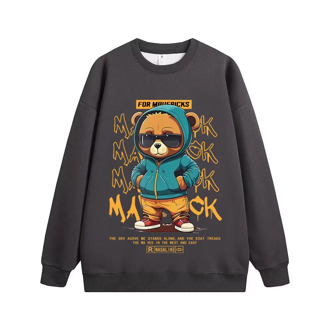 

ND Men's Sweatshirt Japan Funny Bear Sports Long Sleeved T-shirt Harajuku Hip-hop Grey O Neck Top Trendy Printed Men's Clothing