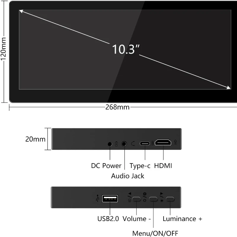 10.3인치 소형 터치스크린 모니터 60hz 스피커 내장 IPS 화면 HDMI USB-C 휴대용 모니터 노트북 PC GPU CPU AIDA64 모니터링