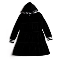 AA-velour hooded set tired dress with hooded lining striped shirt and baby footie romper ribbed family clothing dress for girls 6