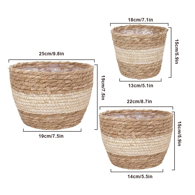Seagrass Basket Planters Rattan Flower Basket Indoor Outdoor Plant Containers For Modern Home Balcony Garden Kitchen Decor - 6